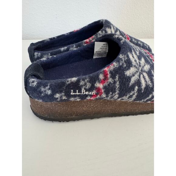 L.L.Bean Womens Wool Slipper Clogs Nordic Blue Size 6 Nostalgic Christmas Winter - Picture 3 of 7